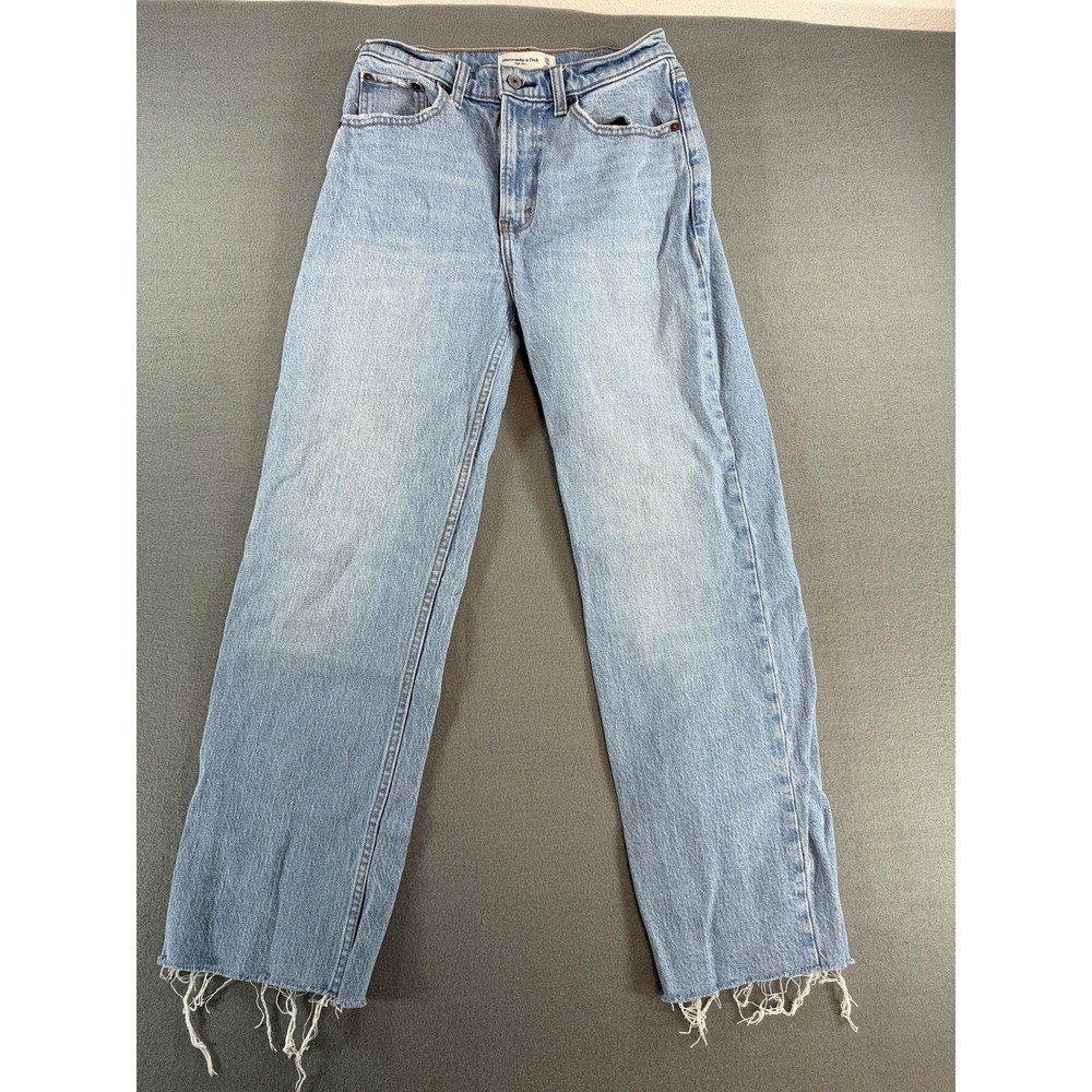 Abercrombie & Fitch Jeans Womens 0 Light Blue High Rise Straight Raw Hem Denim